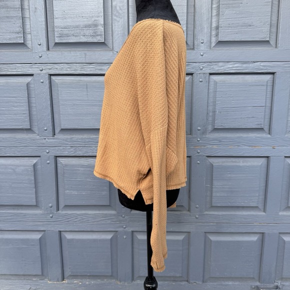 Fall Off The Shoulder Cropped Distressed Edges Sweater Size Large Orange/Brown! - Picture 2 of 7